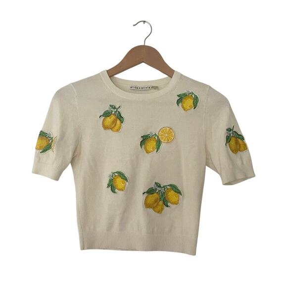 Alice + Olivia Ciara Lemon Cropped Sweater Size XS - Picture 4 of 7